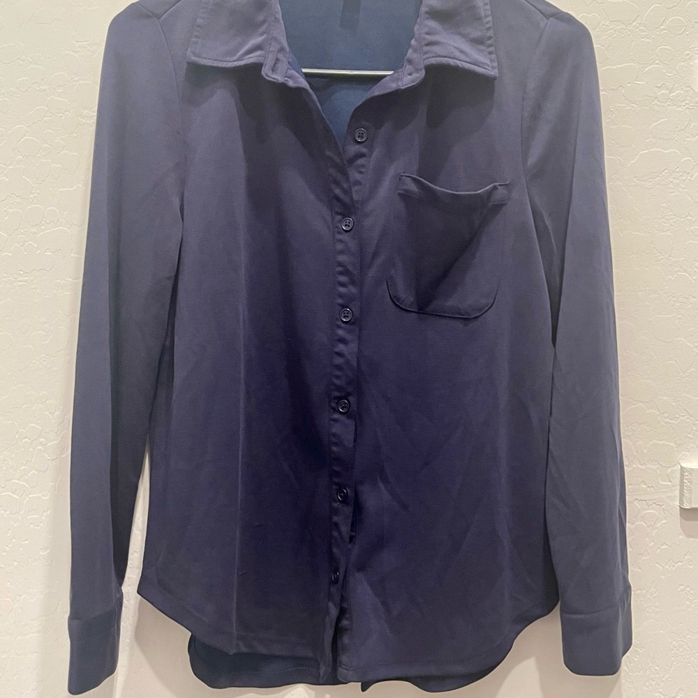 Cable & Gauge Navy Button-Up Blouse